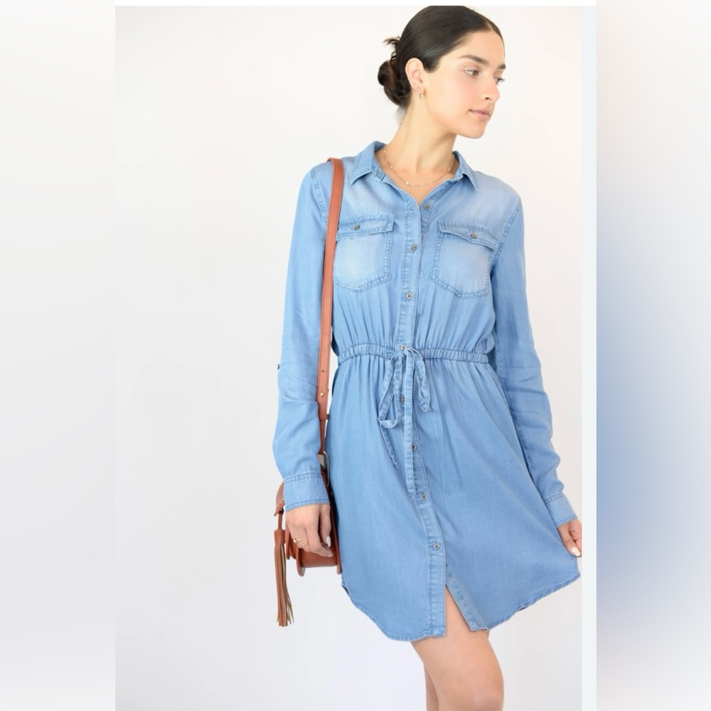 Maurices Sky Blue Long Sleeve Shirt Dress